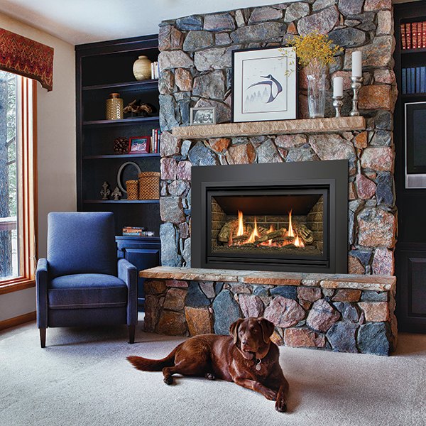 Gas fireplace insert with stone surround